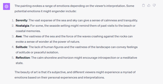 AI describing the emotions evoked by a painting example
