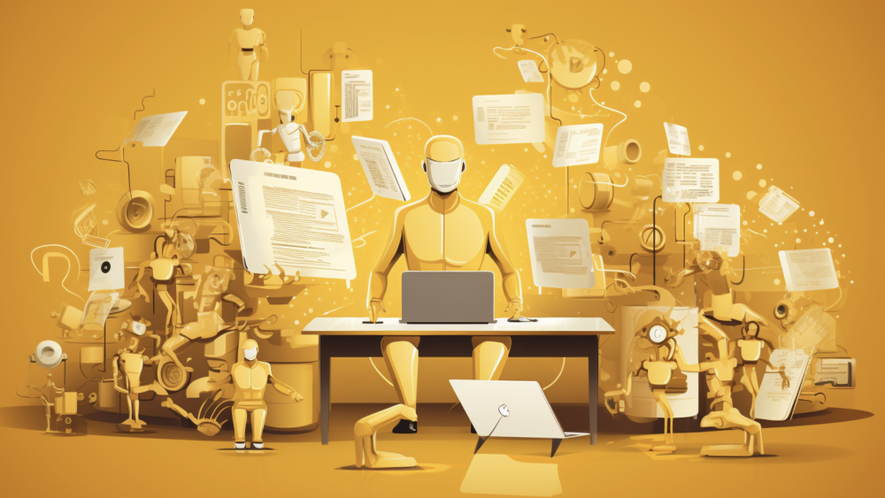 illustration of a robot with conent surounding them